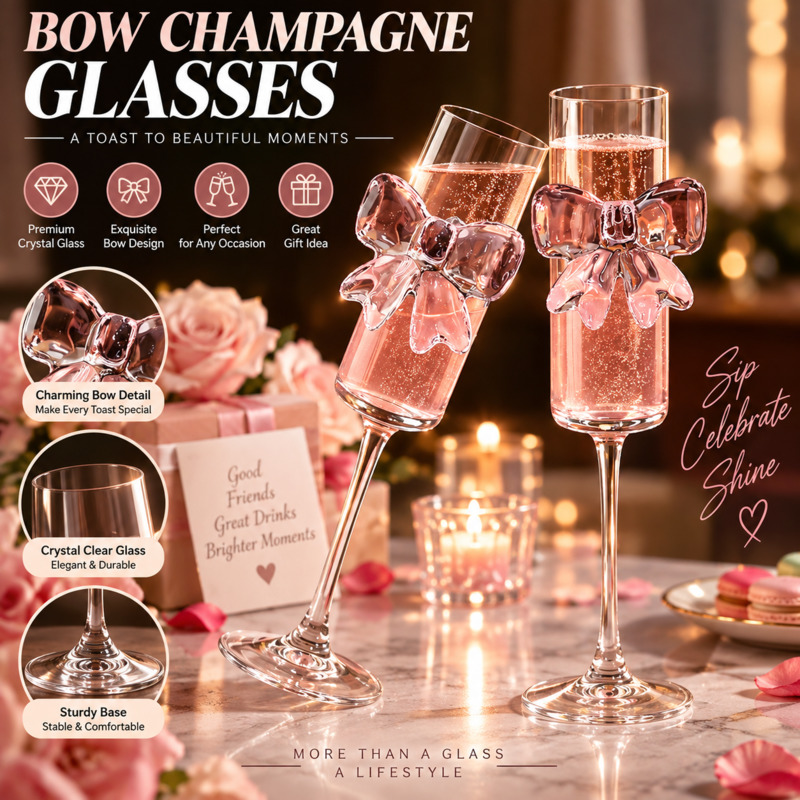 Home Decor Y2K - Bow Champagne Flutes Glass Wedding Y2K