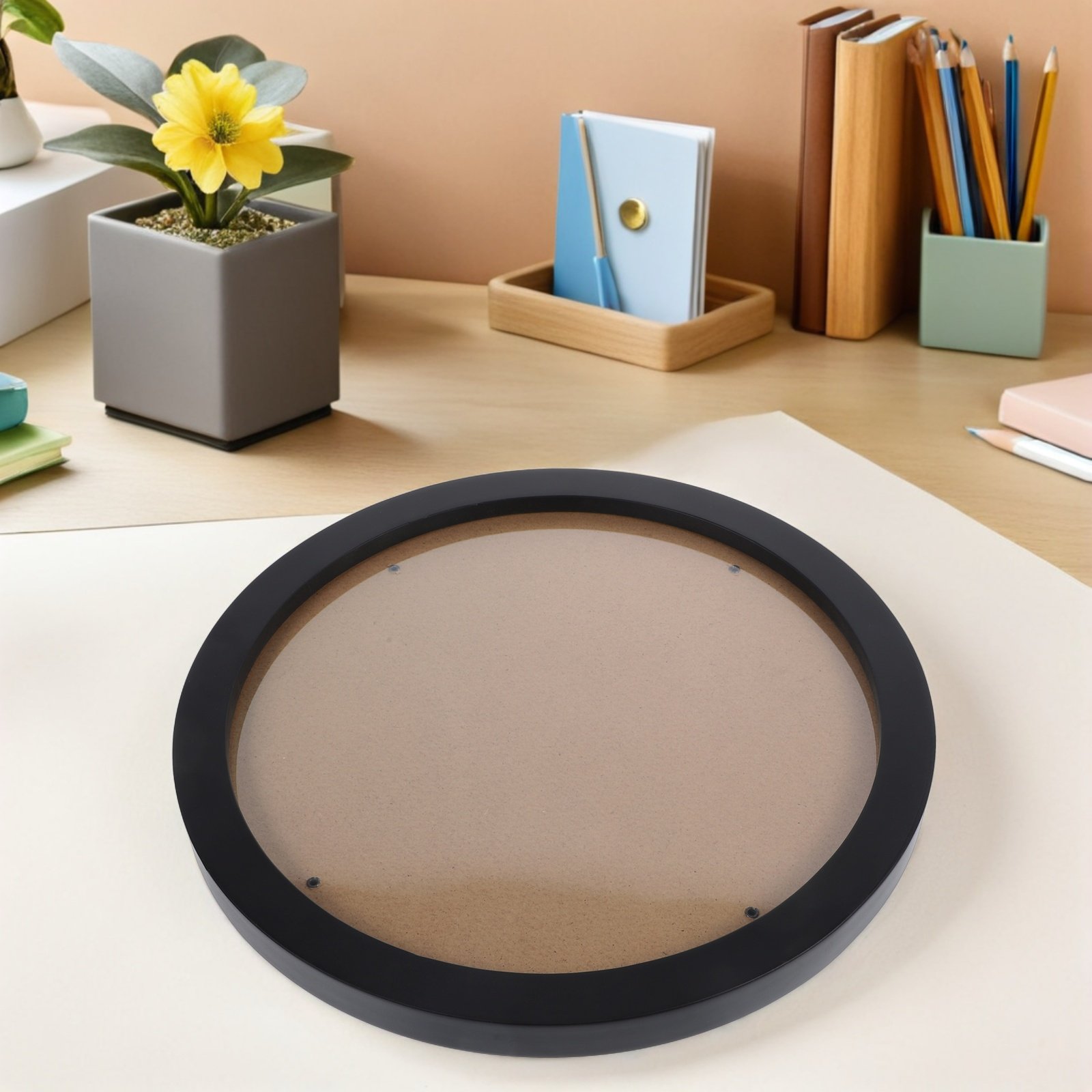 Bamboo Photo Frame - Round Embroidery Display Frame 14In Wall