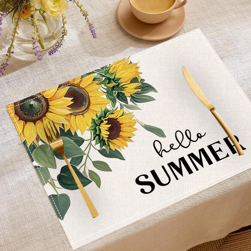 5PCS Spring Summer Floral Sunf - Linen Table Runner ulasan dan harga