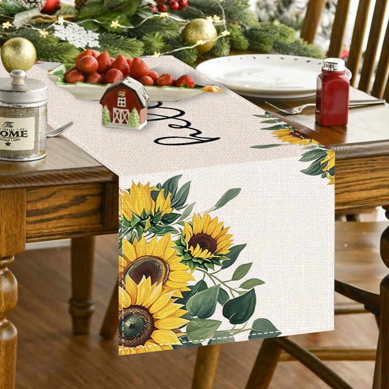 5PCS Spring Summer Floral Sunf - Linen Table Runner ulasan dan harga