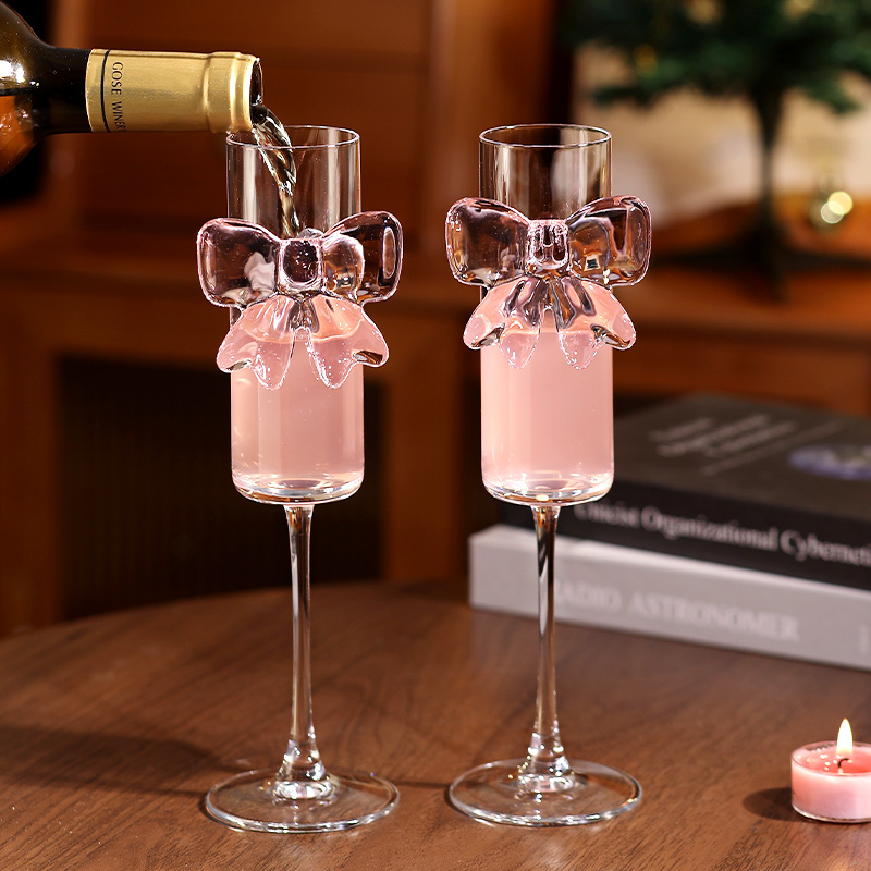 Bow Champagne Flutes Glass Wed - Home Decor Y2K ulasan dan harga