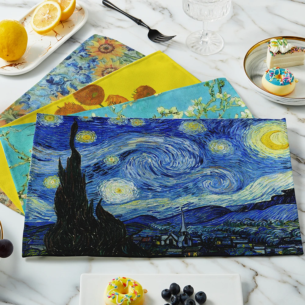 New Van Gogh Oil Painting Tabl - Linen Table Runner ulasan dan harga