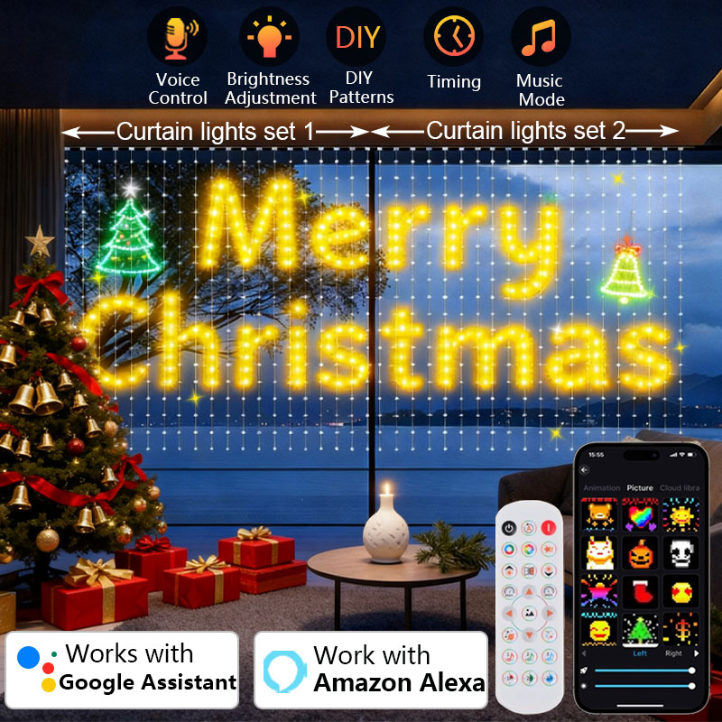 1/2PCS 400LEDs Smart Curtain L - Home Decor Free App ulasan dan harga