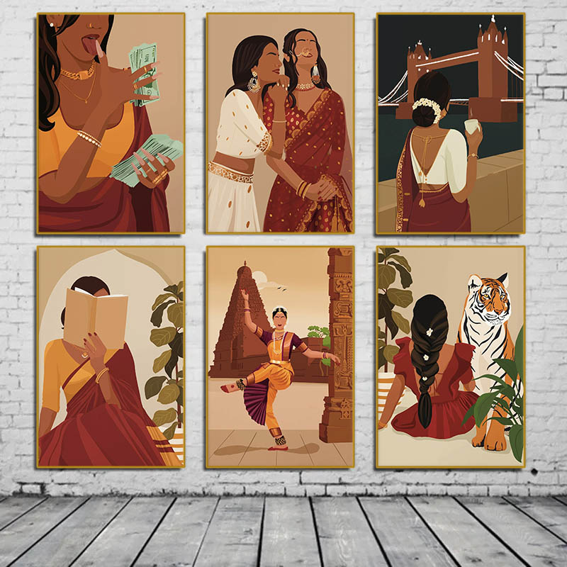 Indian Woman in Saree Reading  - Home Decor Indonesia ulasan dan harga