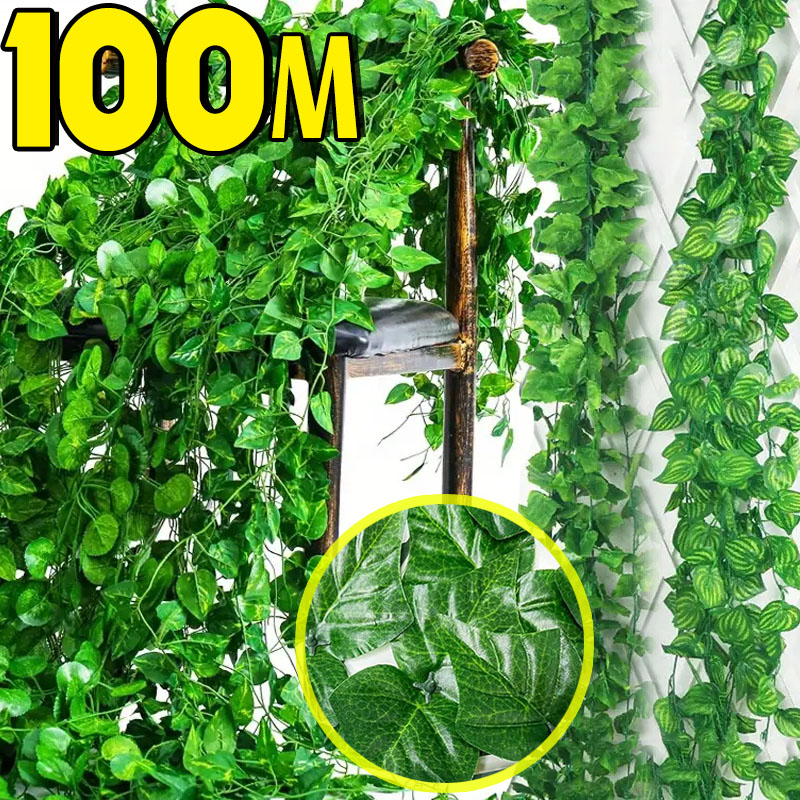100/2M Artificial Green Ivy Vi - Rattan Plant Basket ulasan dan harga
