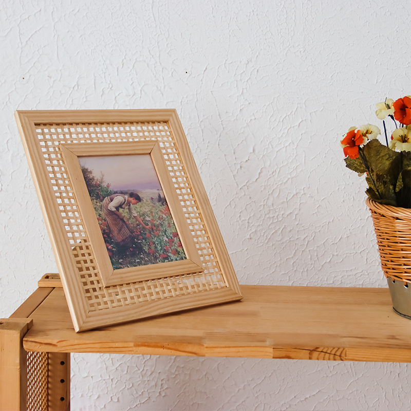 Nordic Solid Wood Rattan Woven - Bamboo Photo Frame ulasan dan harga